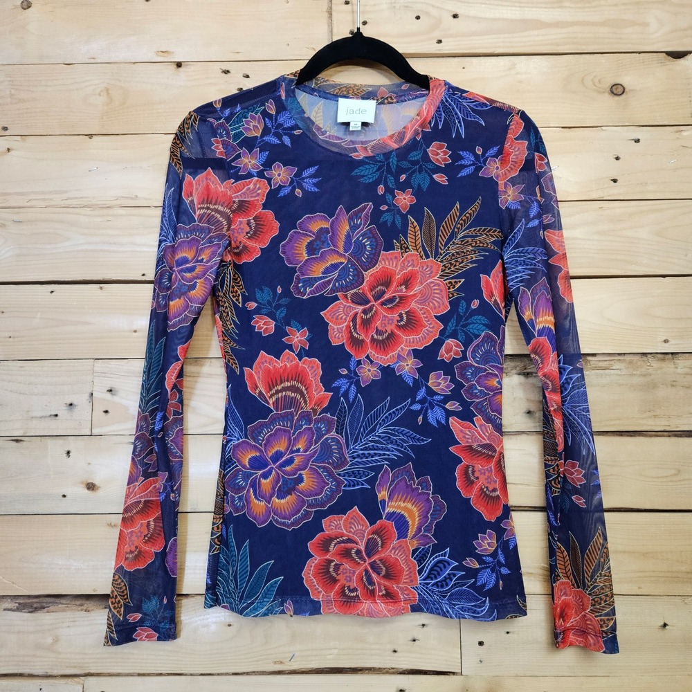Jade Johnny Was Natalie Mesh Long Tee Etta's Garden XS L14324-7 Floral